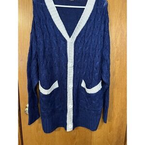 Lu La Roe Women's Cardigan‎ Med Blue And White Oversized Knit